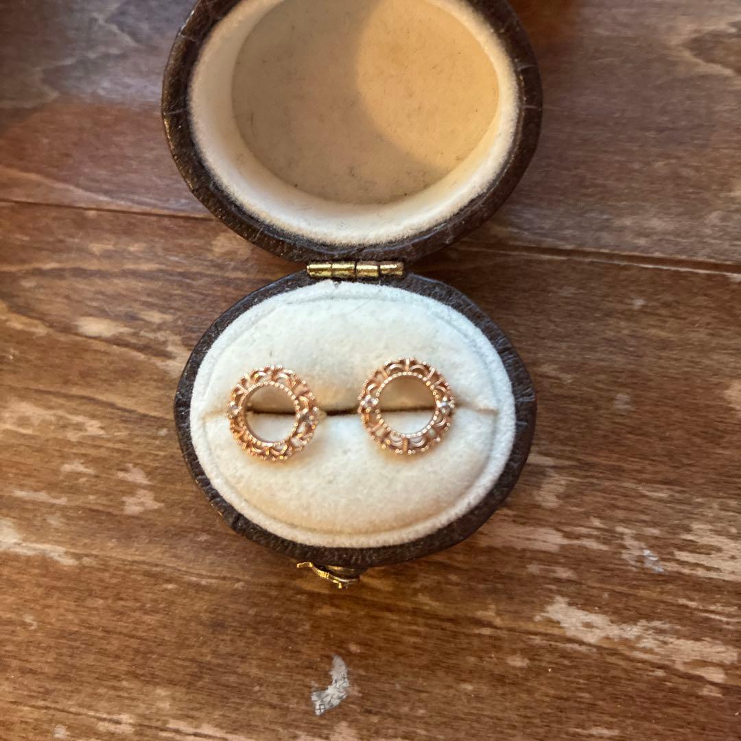 美品　agete アガット　K10 ダイヤ　フープピアス　透かし