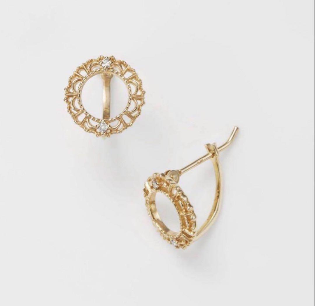 美品　agete アガット　K10 ダイヤ　フープピアス　透かし