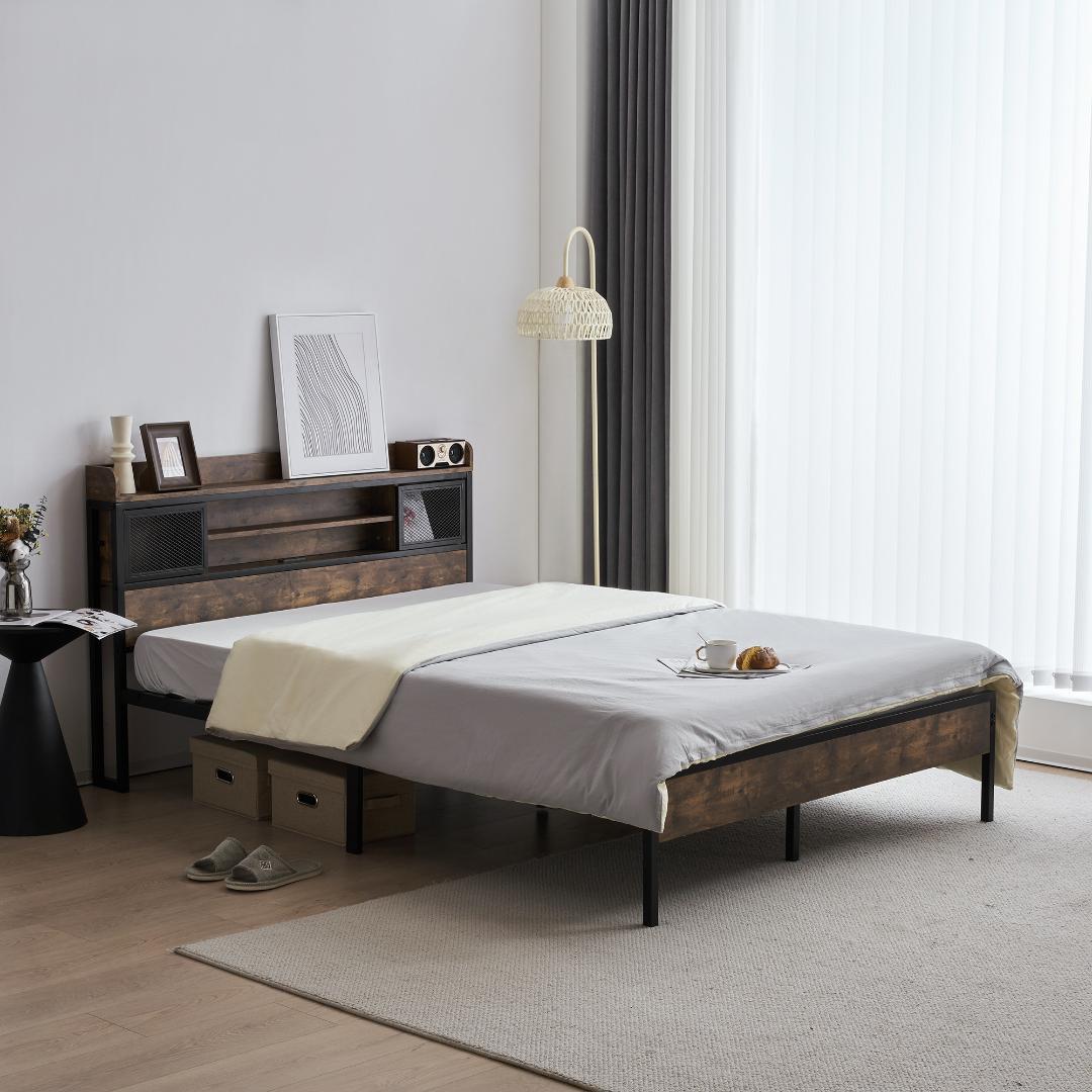 赤字価格！！【D・ダブル】 ベッドフレーム コンセント付き 宮付き　オシャレ