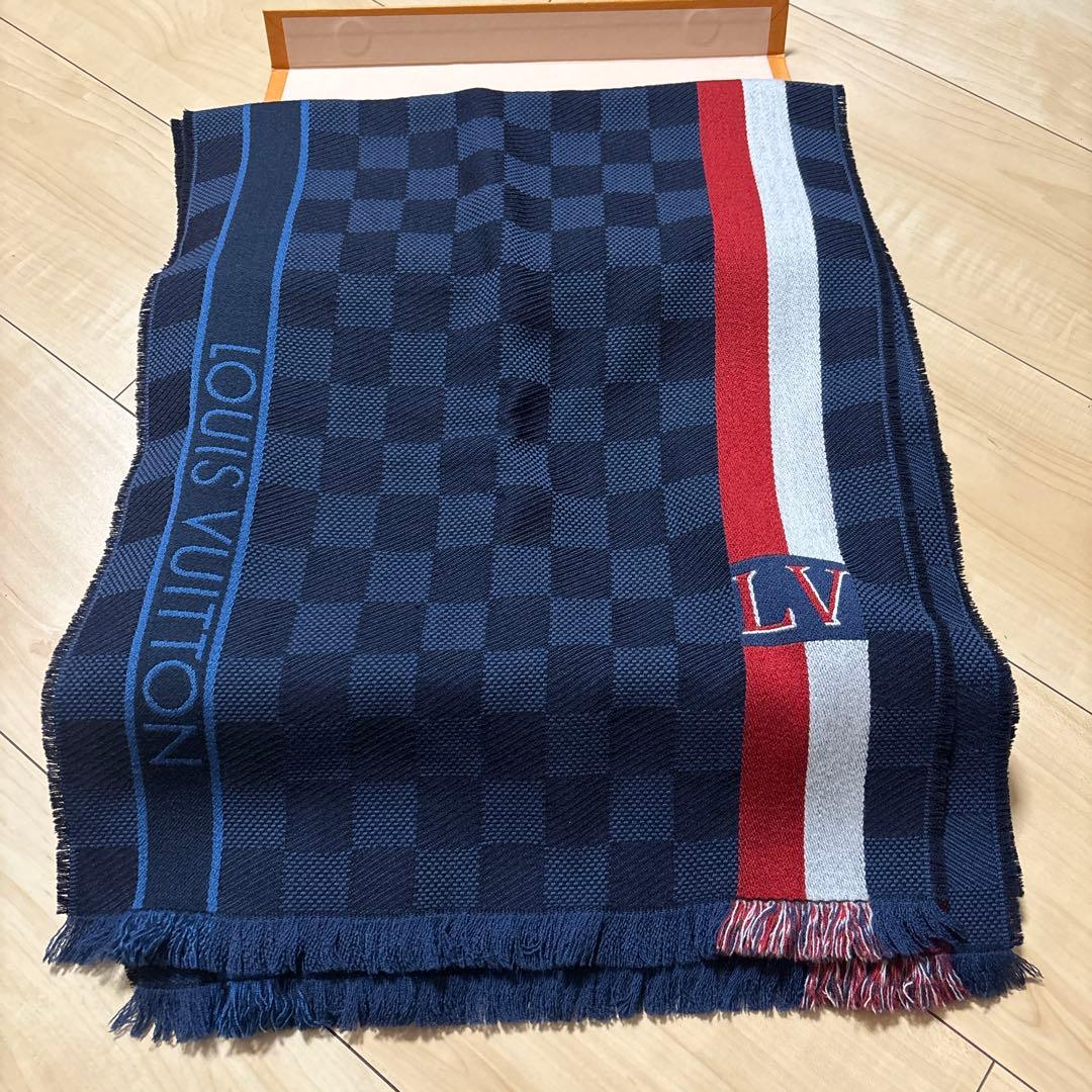 Louis Vuitton チェック柄マフラー ネイビー