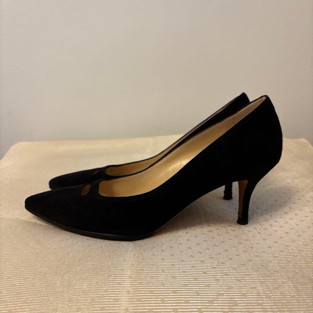 ペリーコ パンプス アネッリ　スエード　黒 ポインテッドトゥ 24.5cm