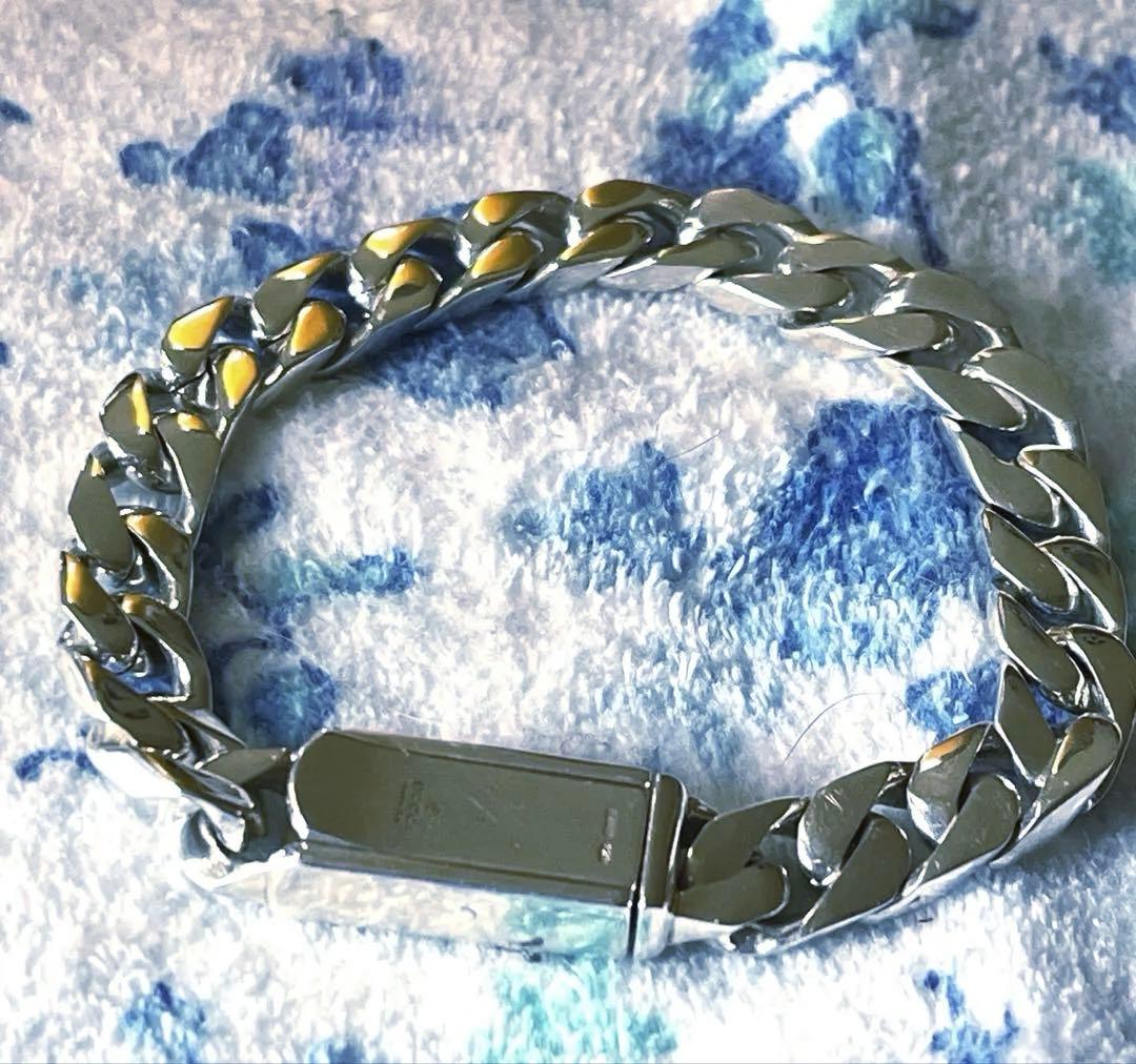 シルバー 喜平ブレスレット ロック式18cm幅1cm極美品