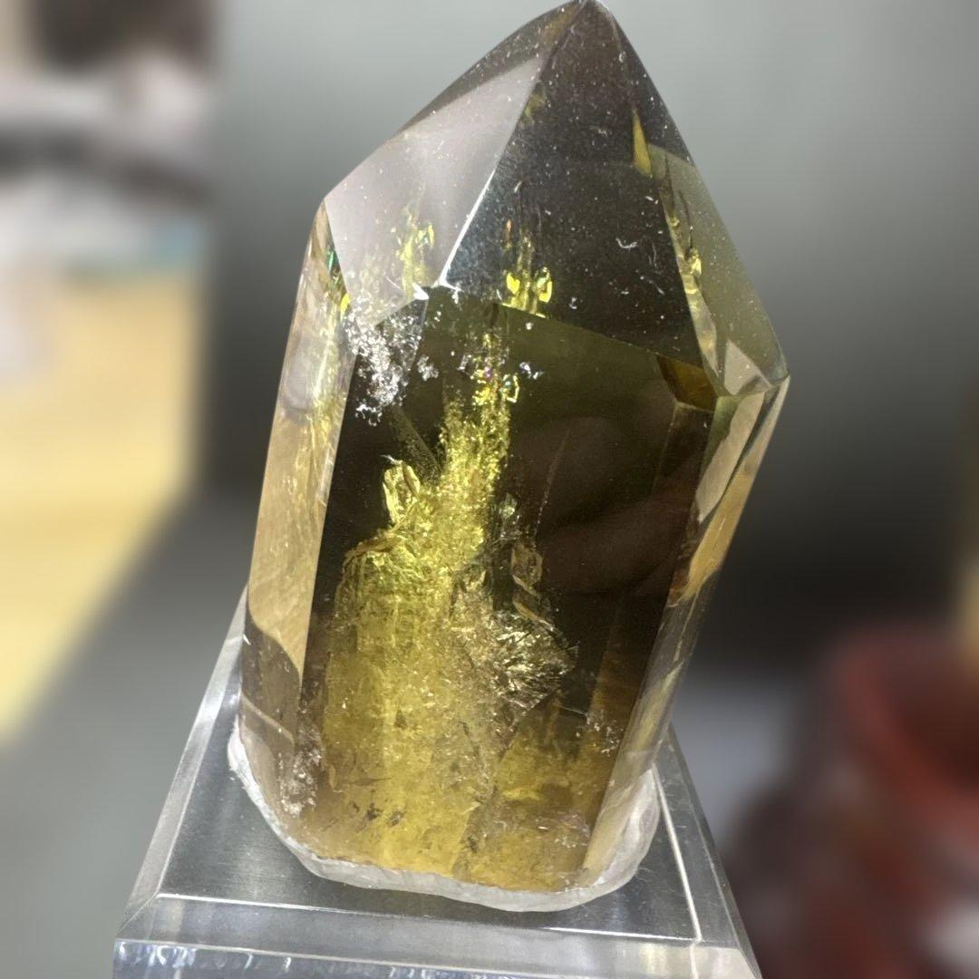 高透明 スモーキーシトリン原石 2点セット 台座付