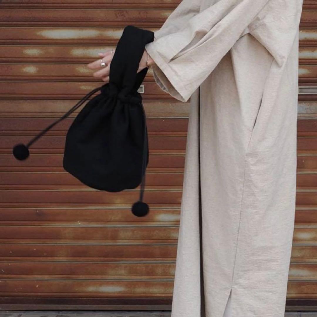 【美品】kina ぽんぽん ワンハンドルバッグ さしこ黒 PONPON