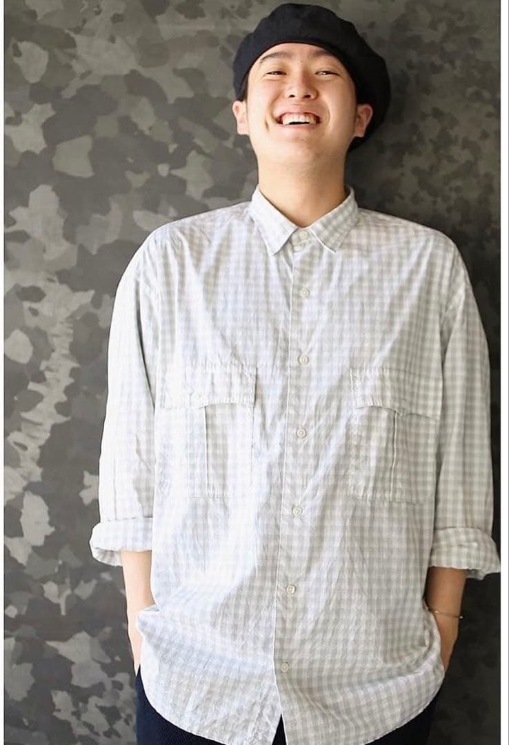 Porter Classic ロールアップシャツ　グレー　ギンガム　 M