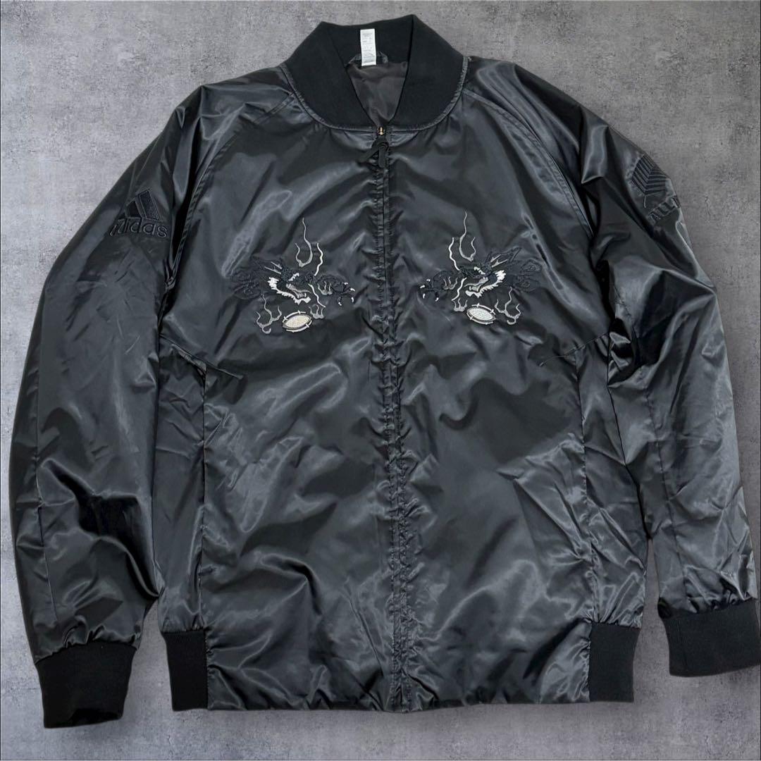 【希少サイズ、日本和柄刺繍】adidasオールブラックスカジャンオーバーサイズ