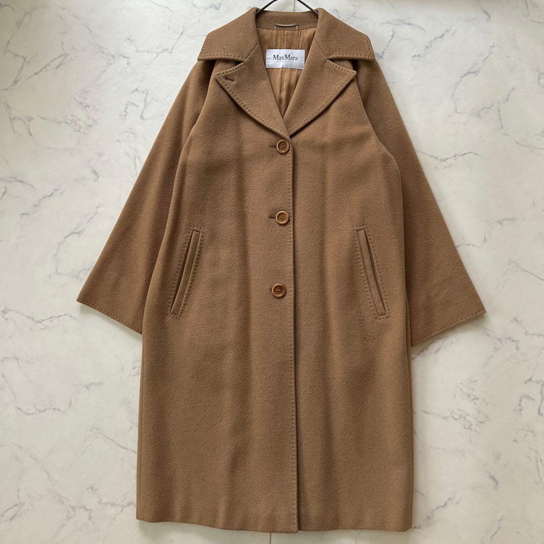 キャメル100% 最高級白タグ マックスマーラ ロングコート チェスターコート
