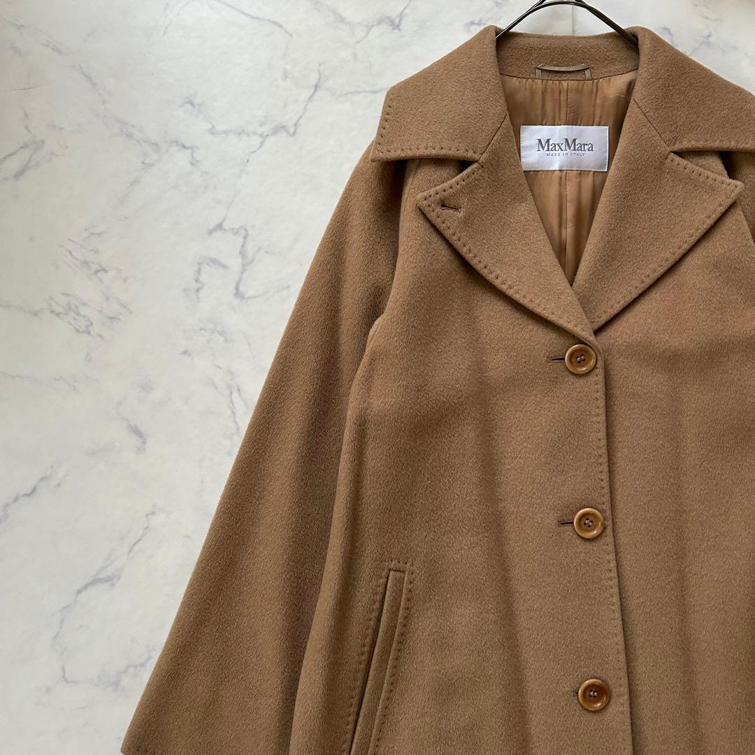 キャメル100% 最高級白タグ マックスマーラ ロングコート チェスターコート