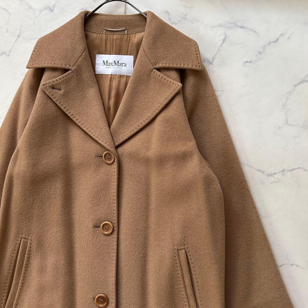 キャメル100% 最高級白タグ マックスマーラ ロングコート チェスターコート