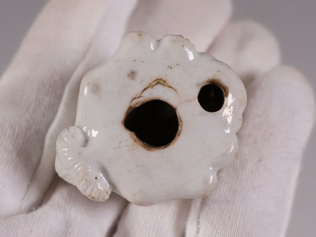 時代 堤物 陶製 獅子 根付 【MA863】