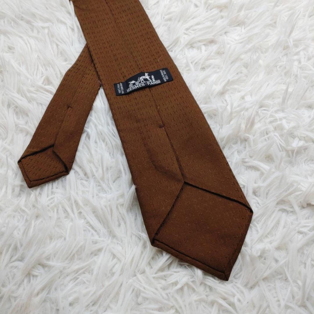 エルメス 高級シルクネクタイ ファソネ柄 ダークブラウン