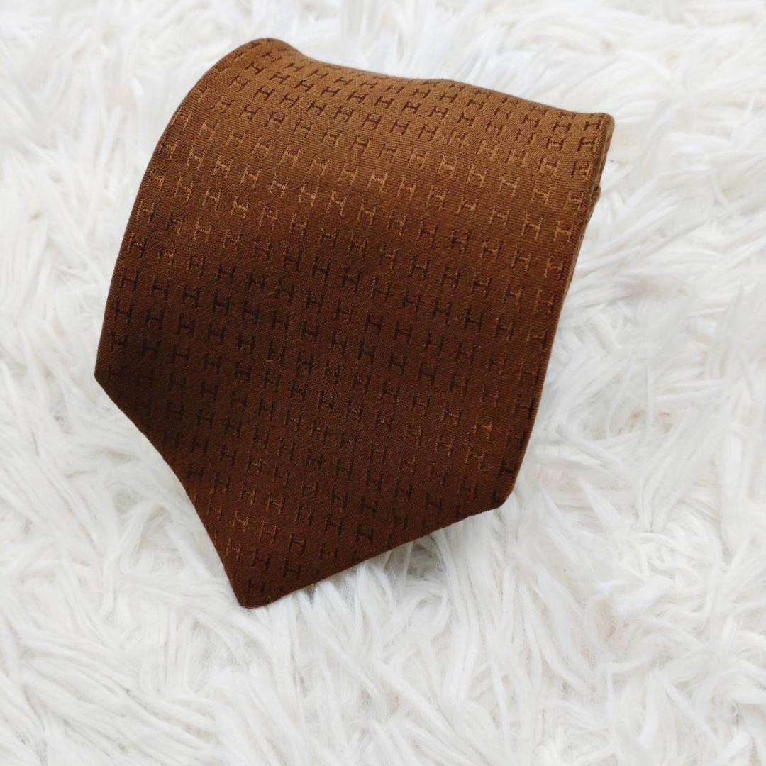 エルメス 高級シルクネクタイ ファソネ柄 ダークブラウン