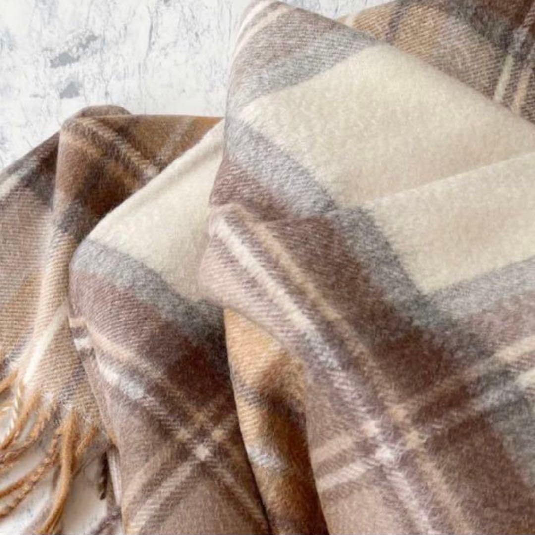 極上カシミヤ100%☆大判 ストール☆ ベージュチェック