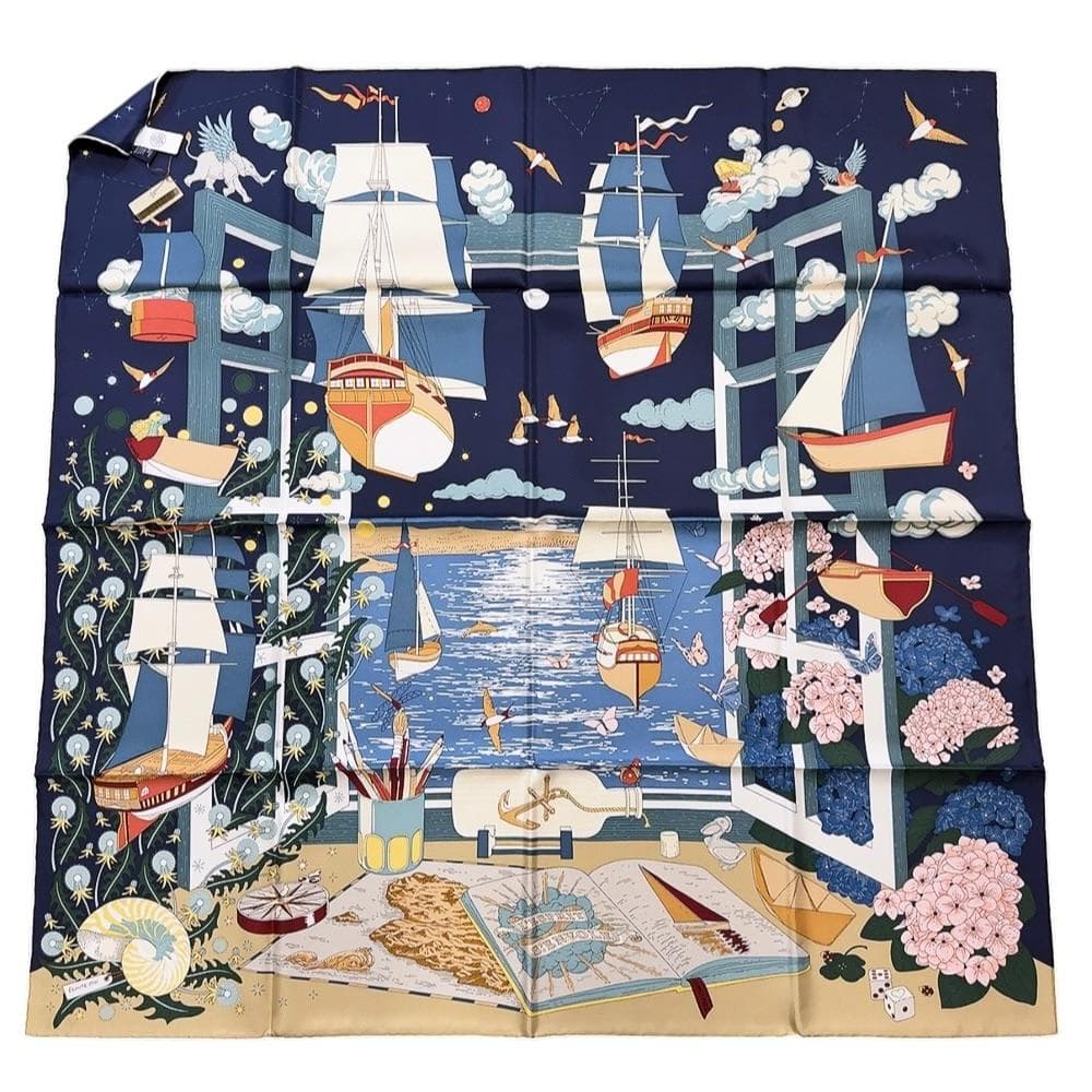 ◇エルメス◇エスプリの旅立ち/スカーフ/カレ 90/シルク/タグ付/希少品/レア