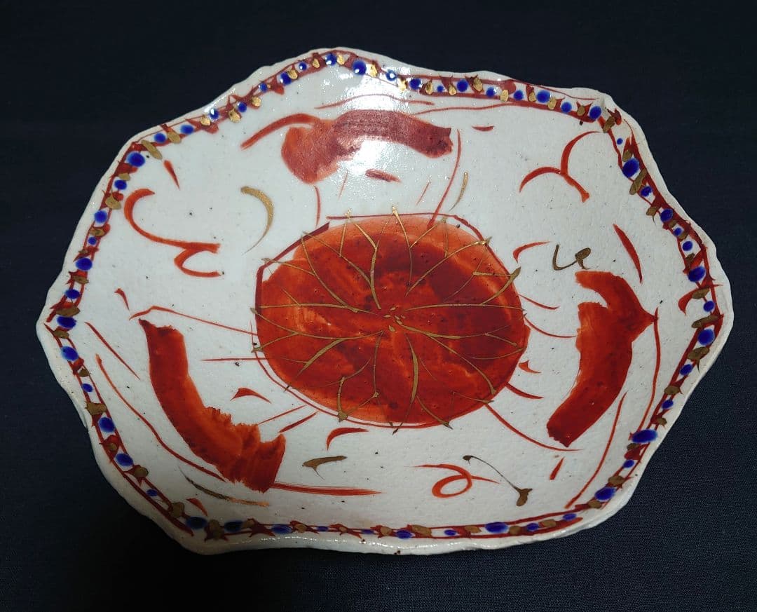 黒岩卓実 赤絵 足付き 皿 プレート