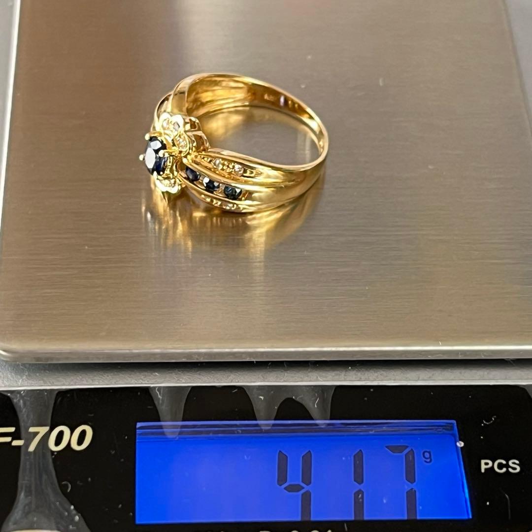 k18 サファイア ダイヤモンド リング 18金 デザイン 指輪 美品