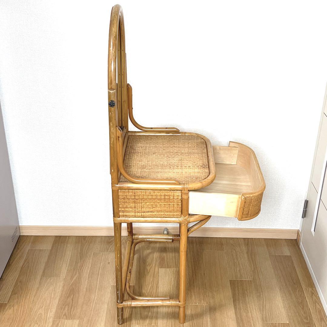 【良品】 ラタン ドレッサー 鏡台 化粧台 スツール付き 籐家具　古家具 レトロ