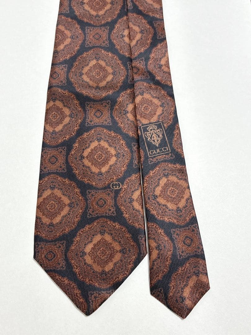 グッチ ネクタイ シルク GG ロゴ 小紋柄 ブラウン 新品 未使用品