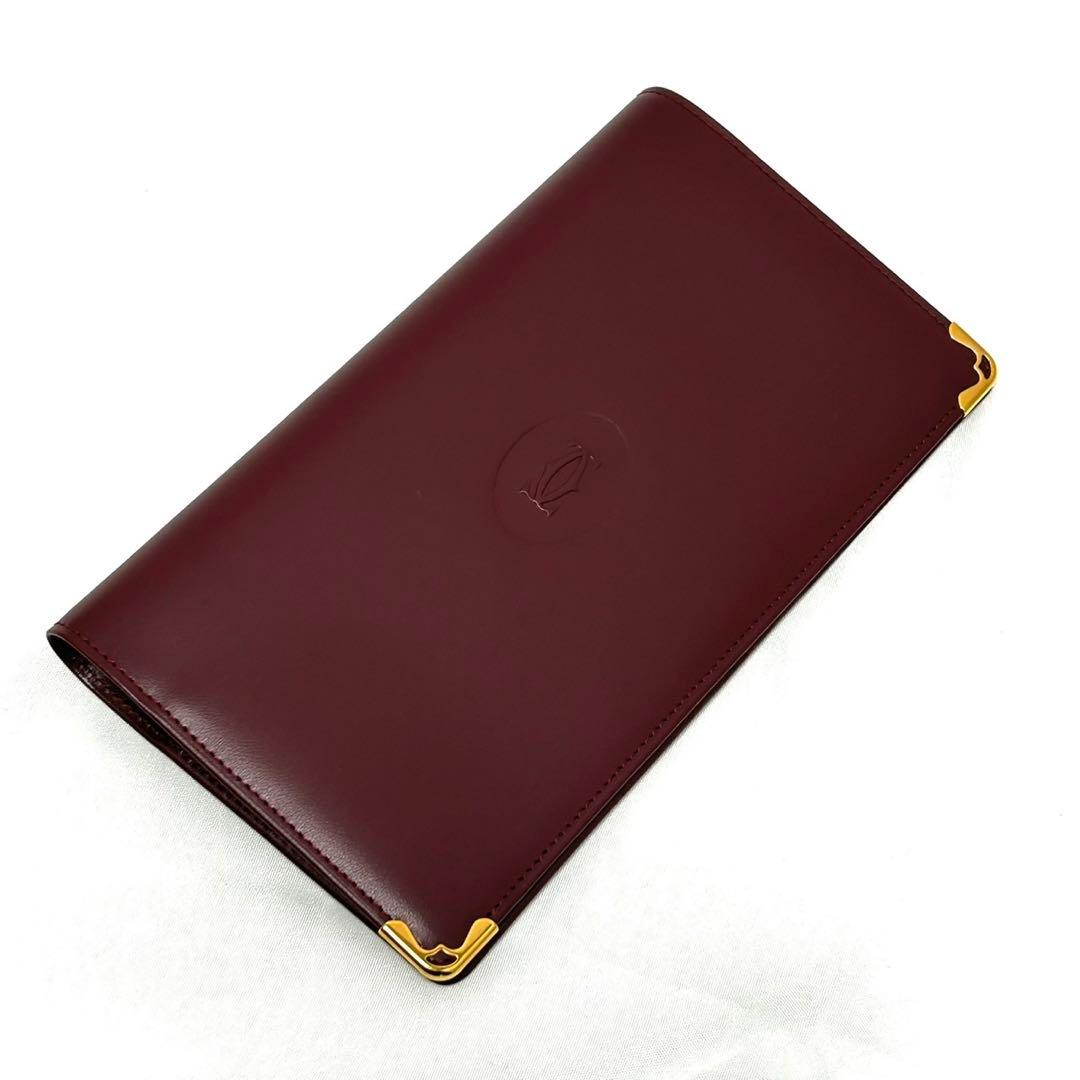 Cartier 長財布 札入れ カーフレザー ボルドー ロゴ マストライン 箱付