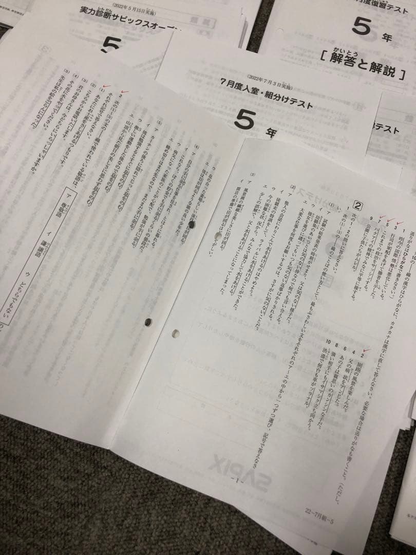 サピックス5年 2022年度　マンスリー確認/復習/組分けテスト　計13回 中古