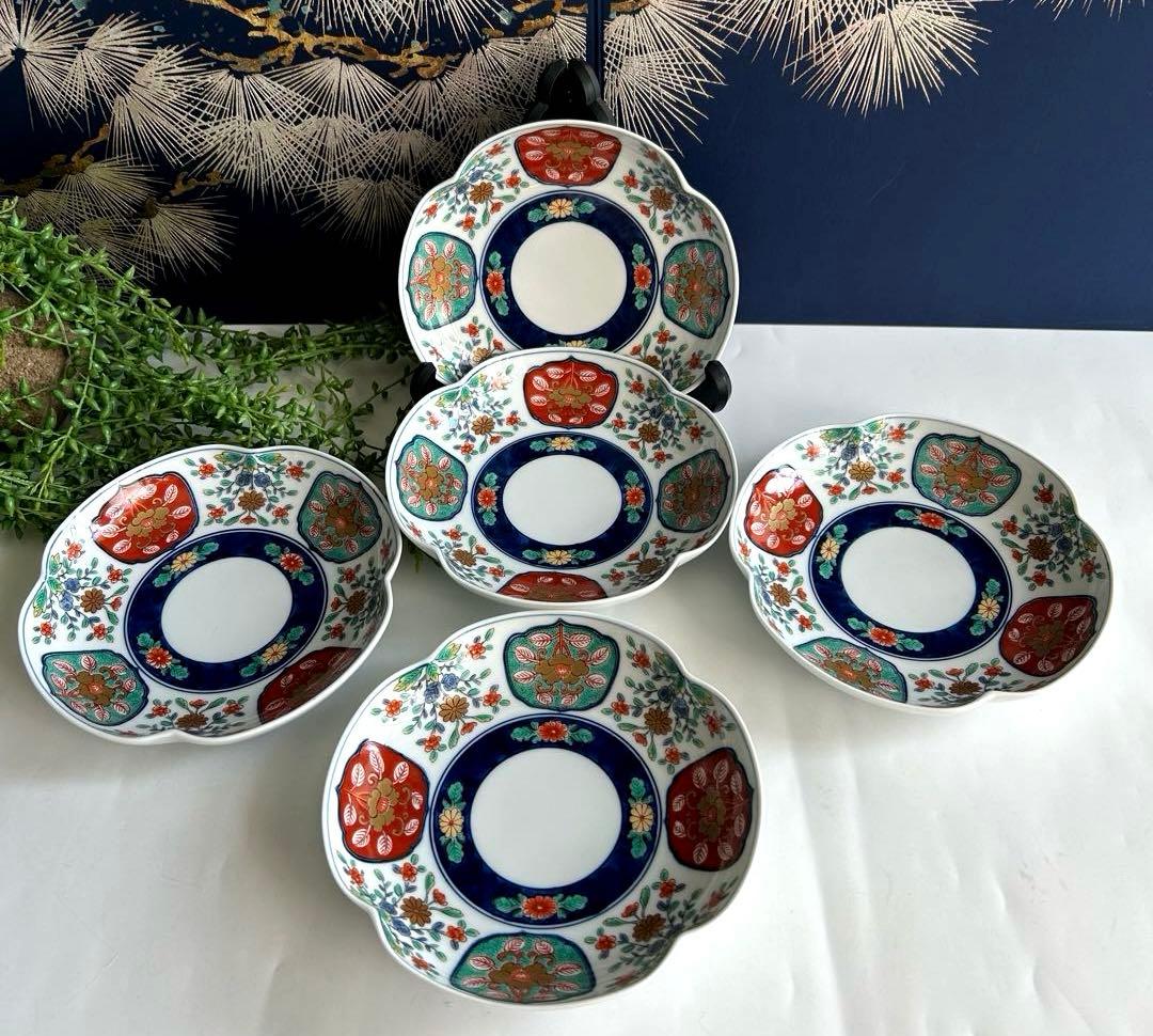 有田焼　賞美堂　其泉窯　四方木甲草花文　食器5枚セット