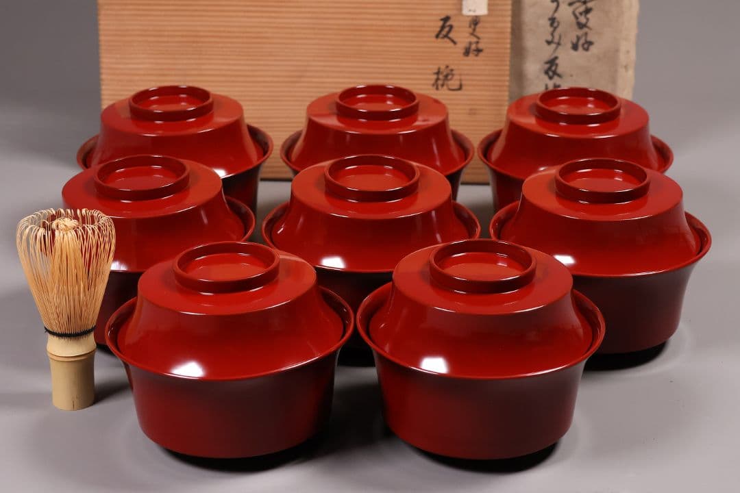 【CM284】魯山人塗師 遊部石斎 原叟好 うるみ 反椀 八客 木製漆器 茶懐石