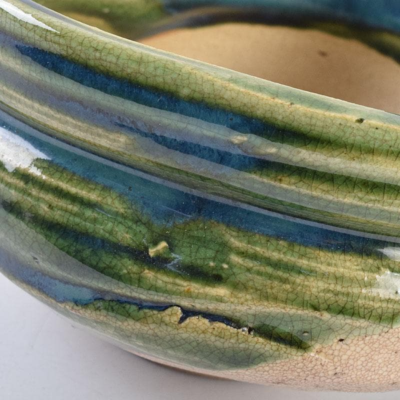 織部焼　古瀬戸窯　加藤作助作　手捻り茶碗　共箱　C　R8994