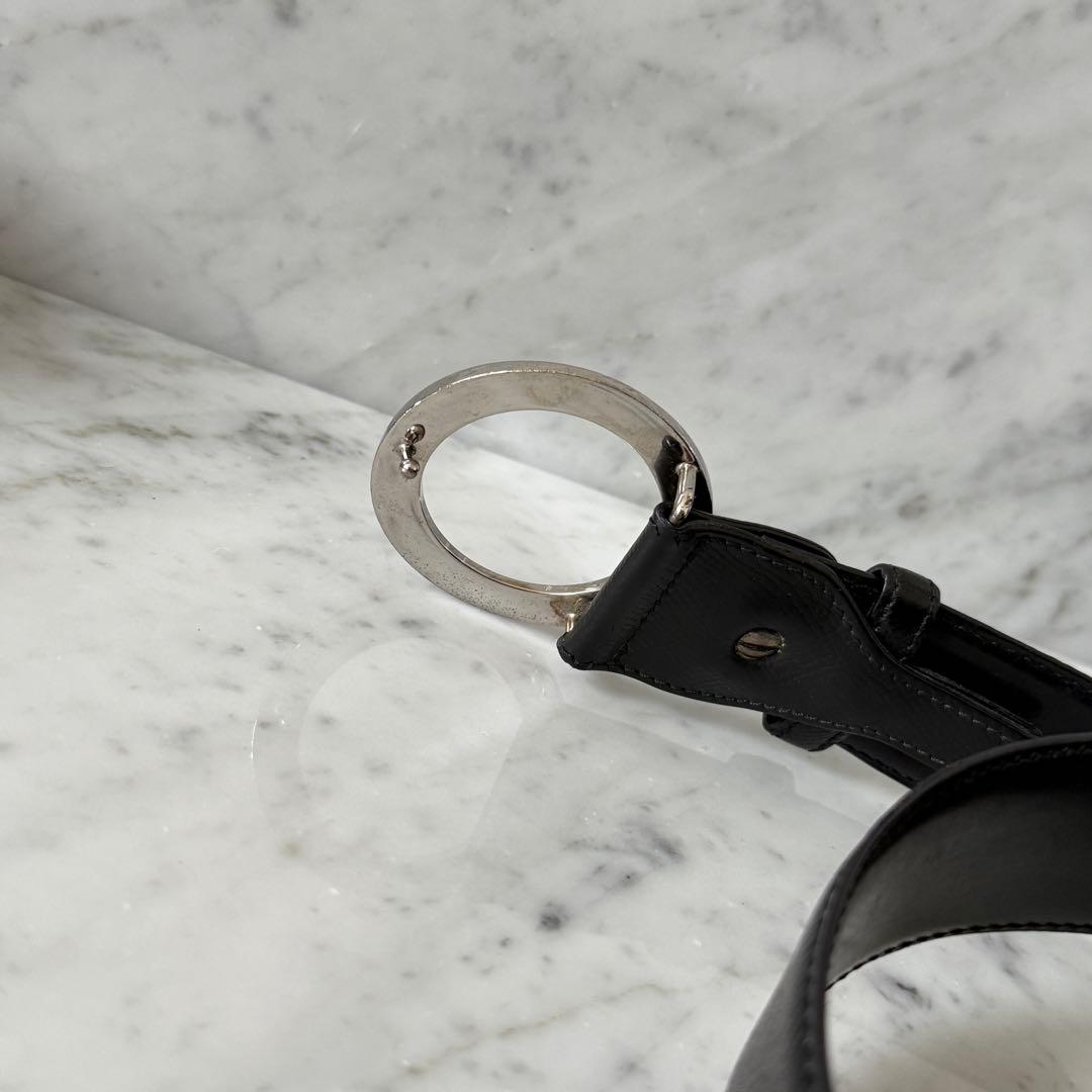 BVLGARI ブルガリ ベルト 本革 ブラック シルバー 太幅 リング