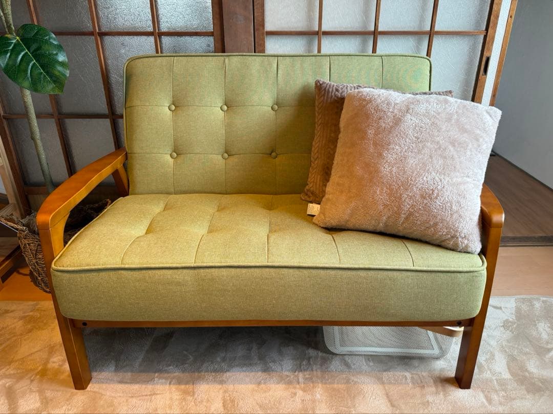 グリーンファブリックソファ 2人掛け