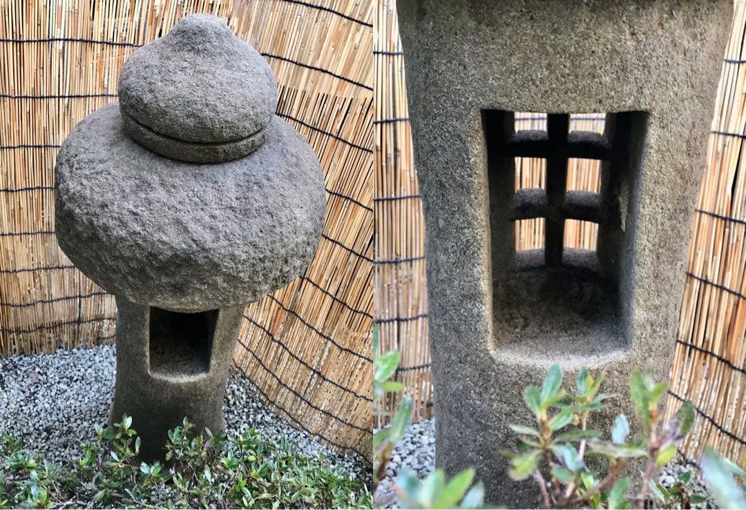 【天然自然石・創作石灯篭・道しるべ灯篭・明かり灯篭・すずらん模様柄花】庭石置物