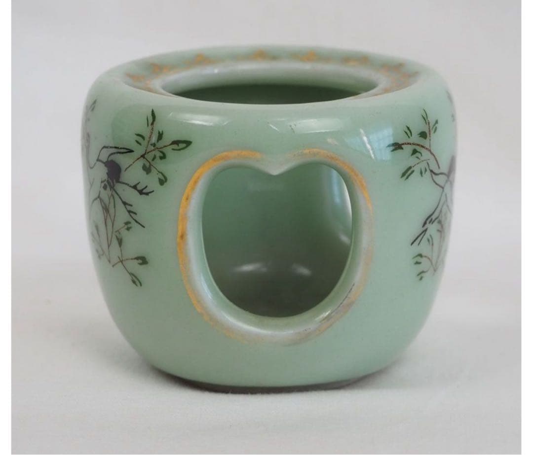 送料無料　明治時代　鶴文青磁蓋置　検/楽山紫砂九谷備前萩焼常滑宝生伊万里骨中