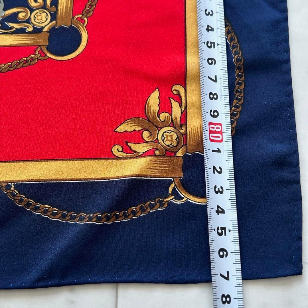 GUCCI グッチ 大判スカーフ 花柄 美品 シルク 85×87cm ネイビー