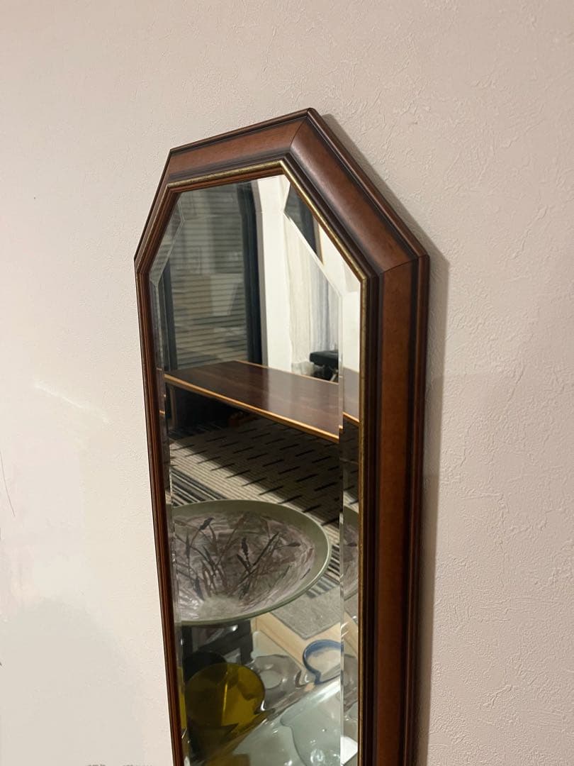 イタリア製　Vintageヴィンテージ　カッティングウォールミラー　縦　横　八角