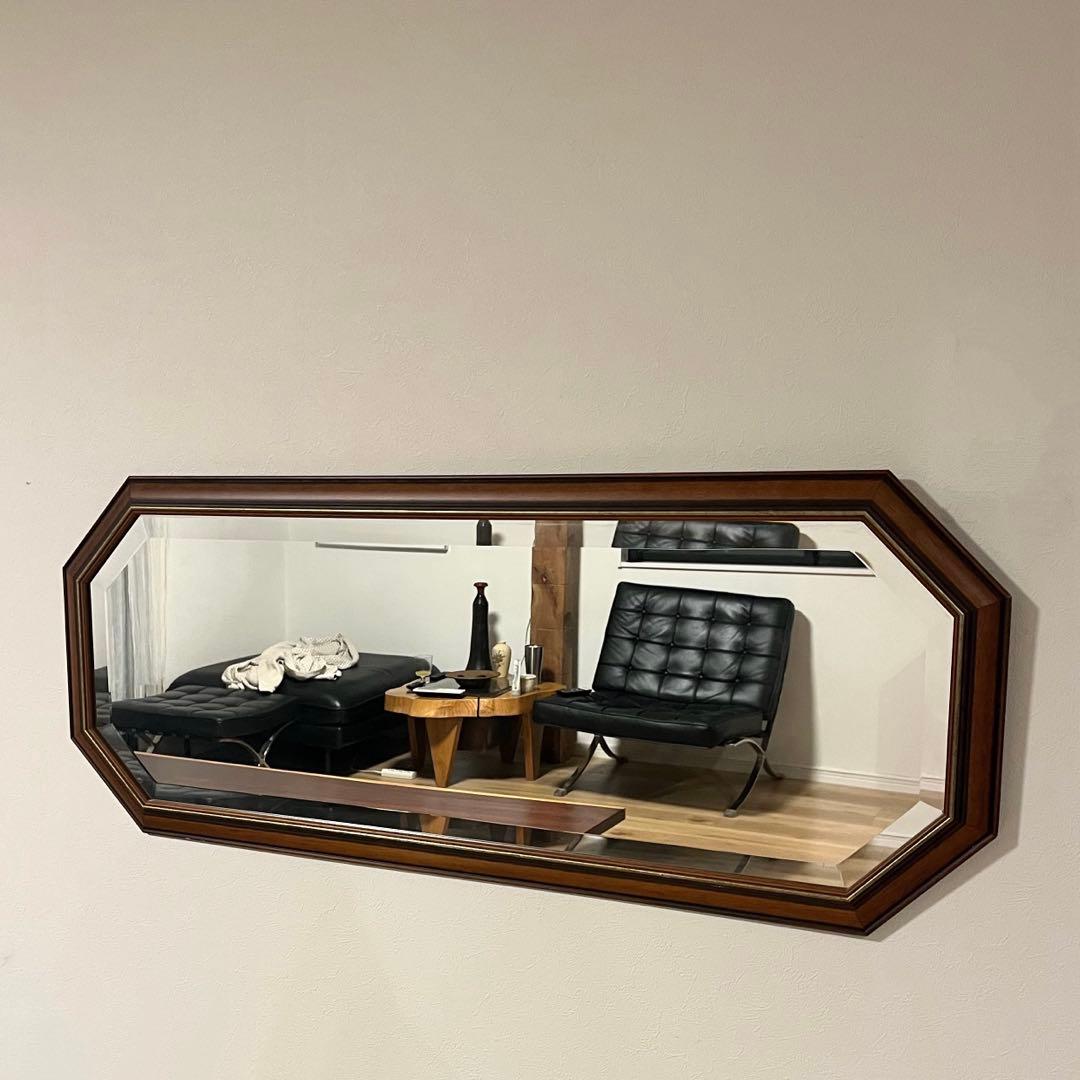 イタリア製　Vintageヴィンテージ　カッティングウォールミラー　縦　横　八角