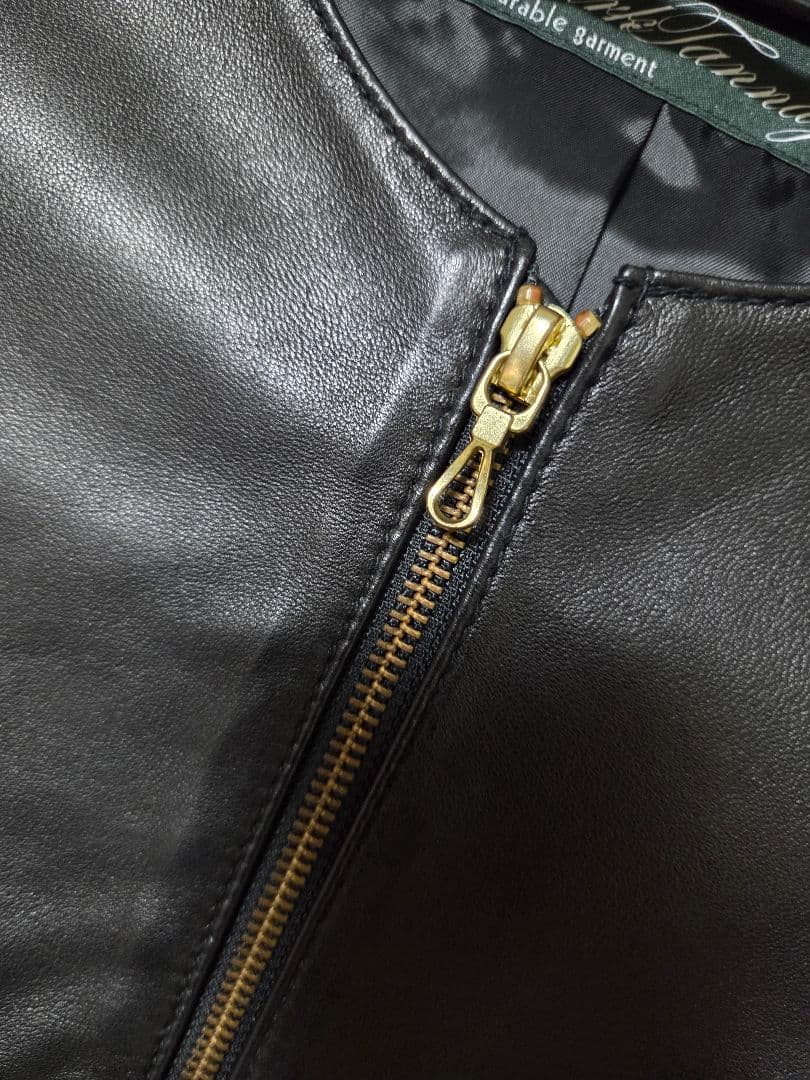 美品 nano・universe ノーカラーレザージャケット ブラック 38