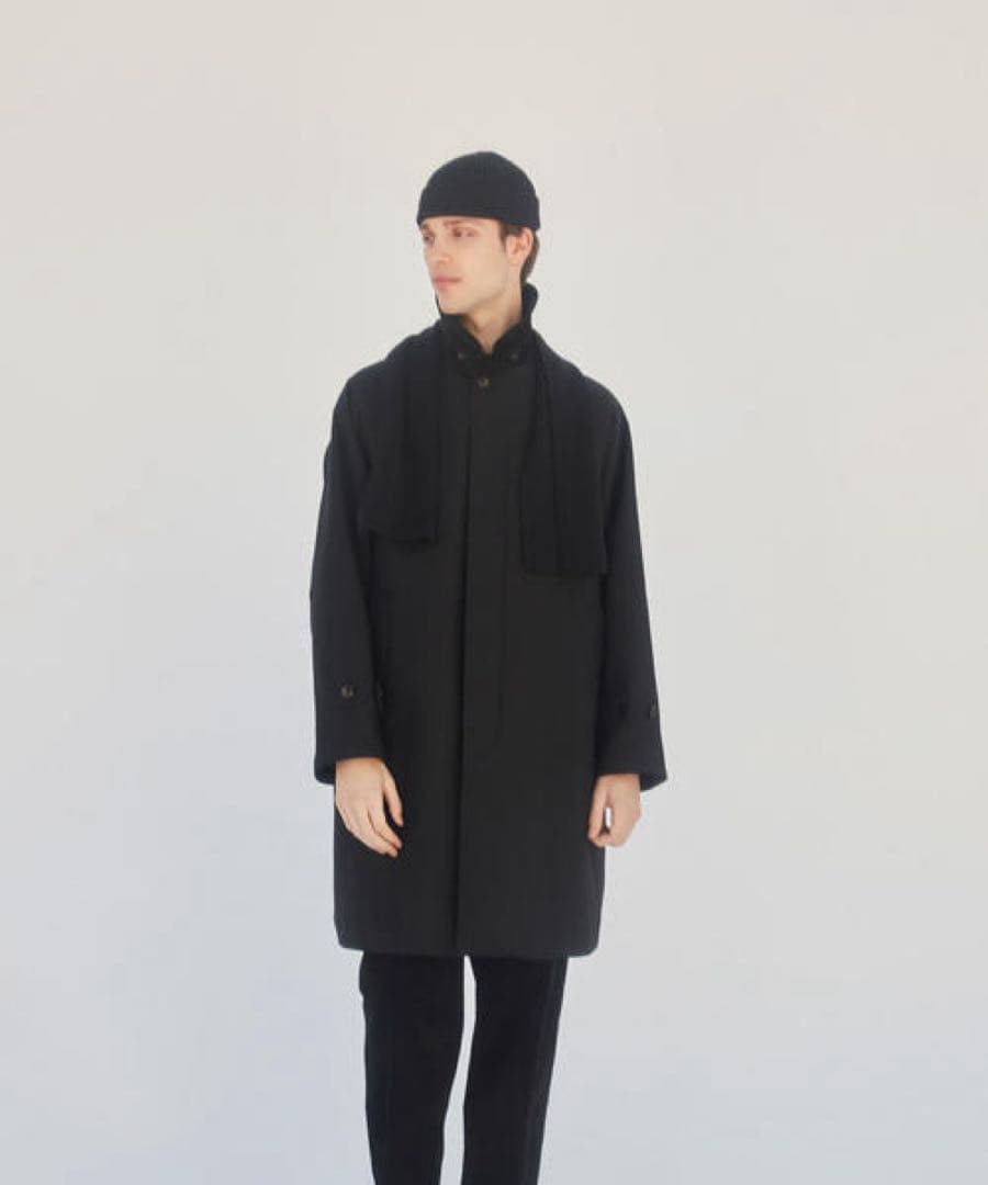 値下 古着 スティーブンアラン コーデュロイ襟 ステンカラーコート　黒