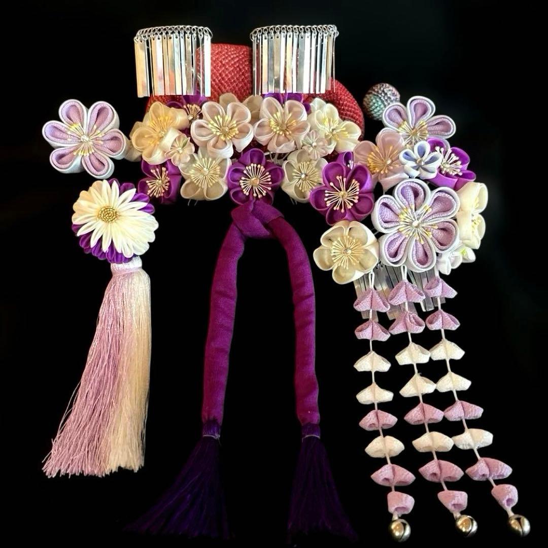 勝山髪飾り 七五三 7歳 (紫×薄紫×白)