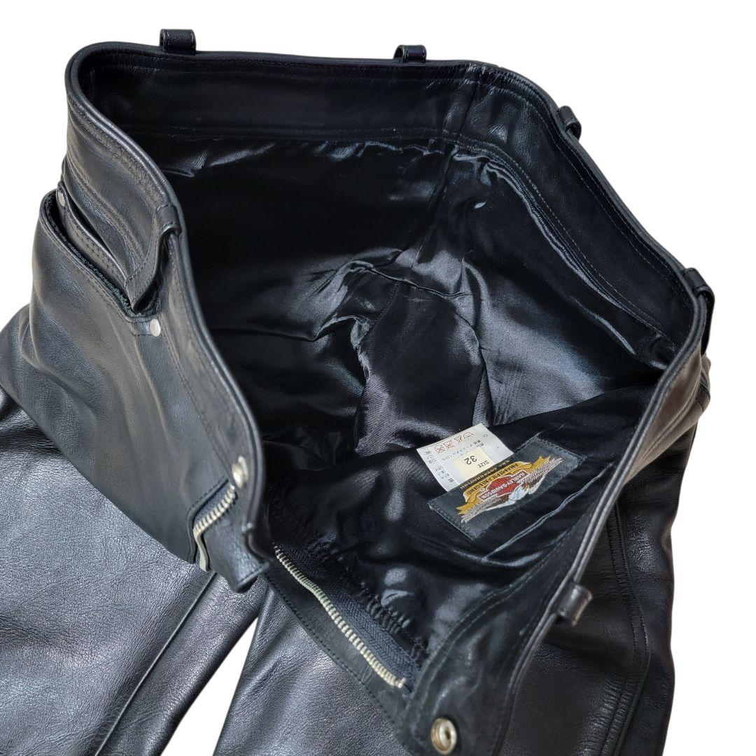 HDC製 上質牛革 ハーレーダビッドソン 32 レザーパンツ 黒