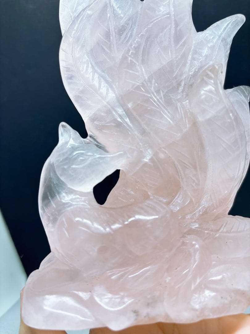 【天然石】ローズクォーツ 九尾の置物