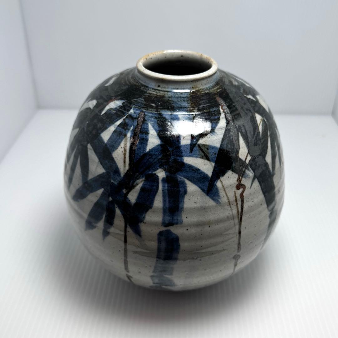 未使用 九谷焼 古青 壺 球形 丸型 円型 置物 伝統工芸