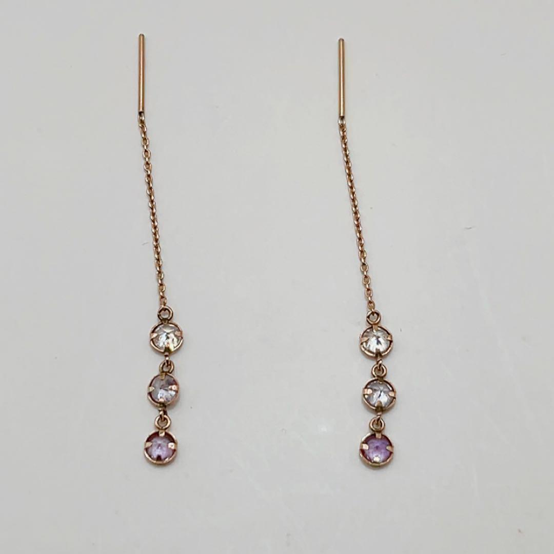 アンティークアクセサリー✨【k10】半貴石3粒ゴールドアメリカンピアス　両耳