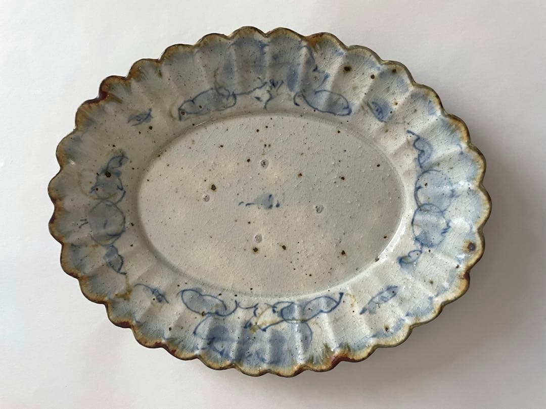 コウホ窯 市野吉記　シノワズリ 輪花皿　楕円　オーバル　パスザバトン　器