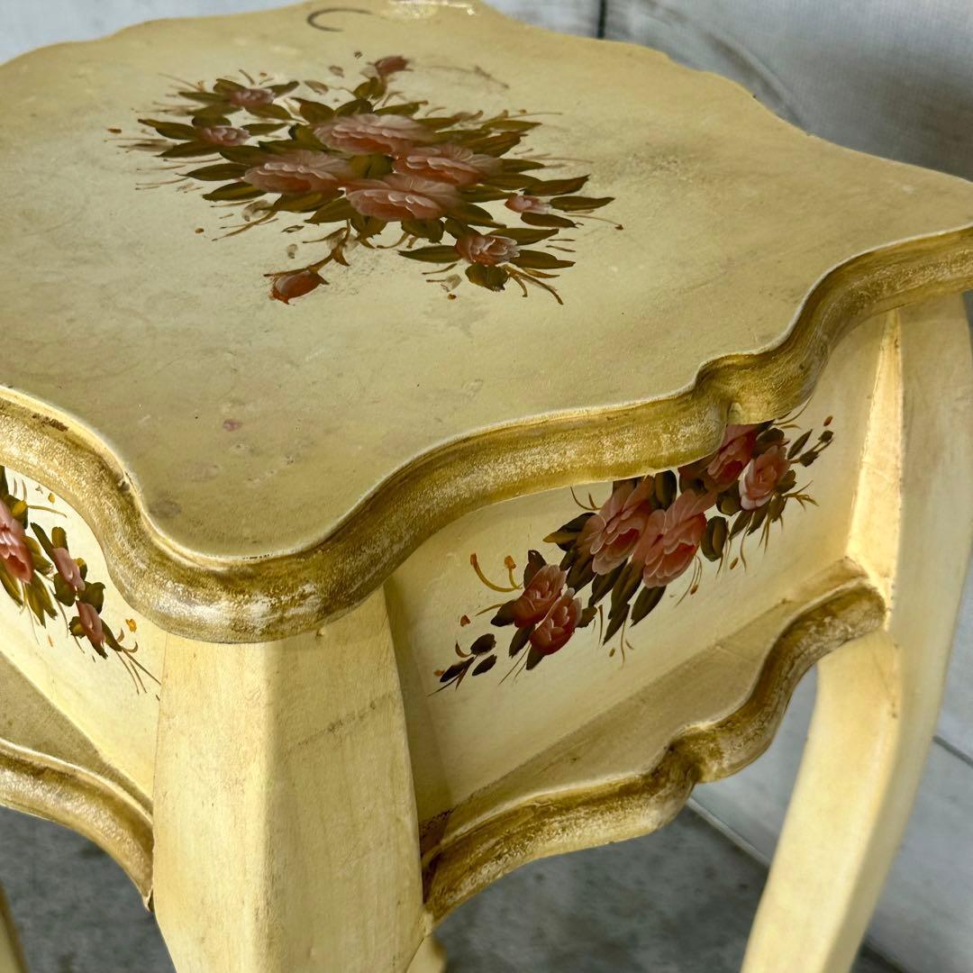 イタリア製 サイドテーブル 猫脚 ローズ ハンドペイント アンティーク シャビー