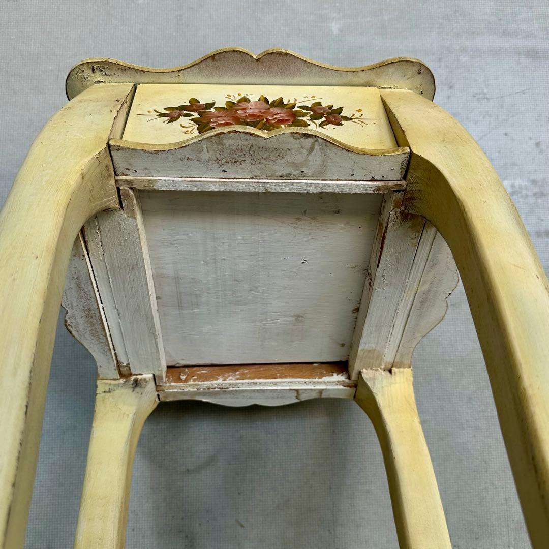 イタリア製 サイドテーブル 猫脚 ローズ ハンドペイント アンティーク シャビー