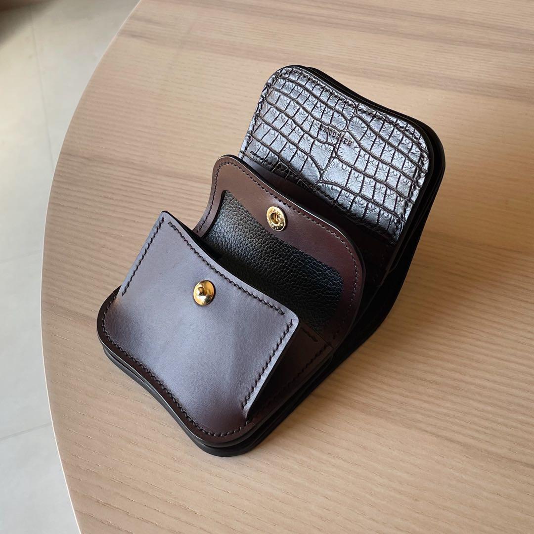【限定セール】 二つ折り財布 クロコダイル ポロサス ダークブラウン系