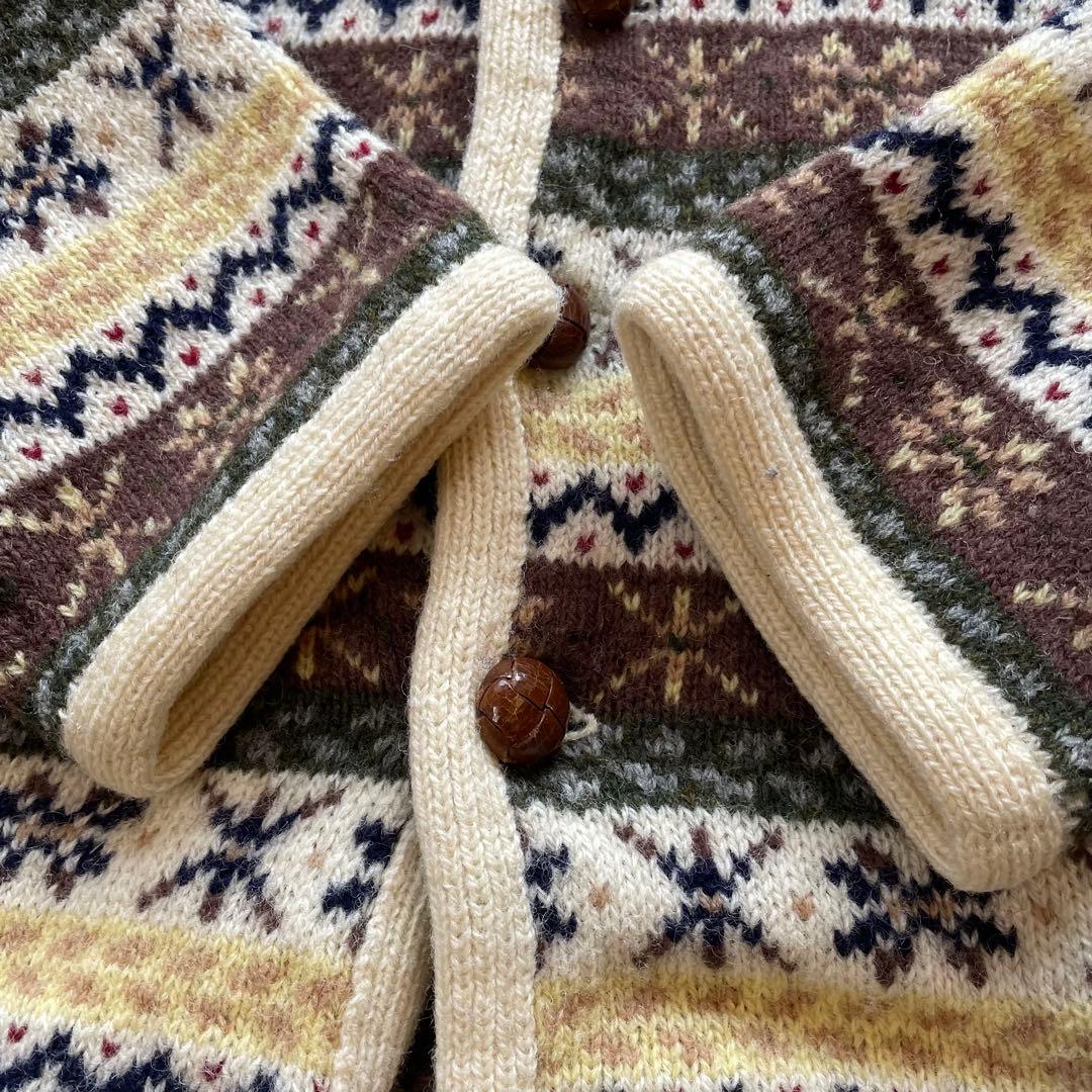 Papas パパス　ウールニットカーディガン　フェアアイル　くるみボタン　長袖