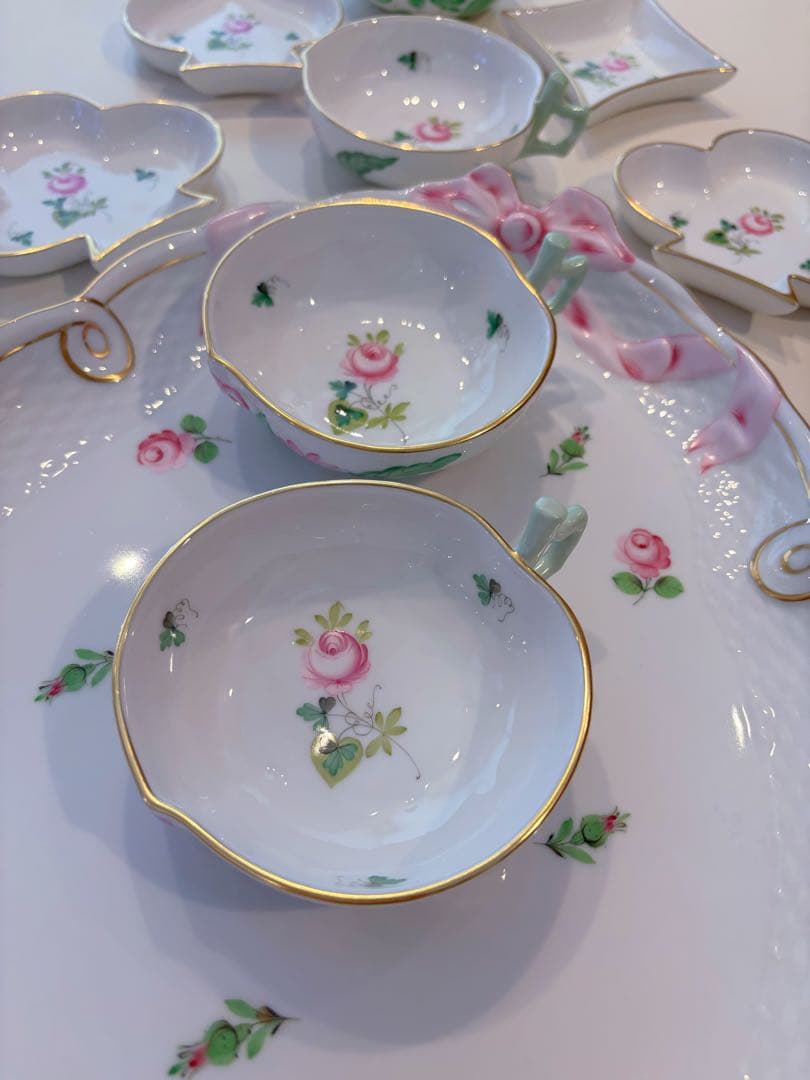 ヘレンド　ウイーンの薔薇シンプル　ピーチ　　ディッシュ 2点セット