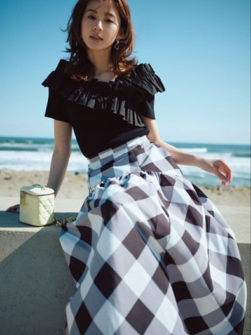 新品タグ付き　JUSGLITTY　タックフレアスカート　ギンガムチェック