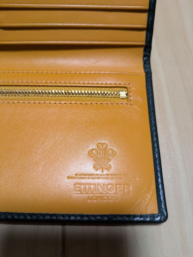 ETTINGER レザー長財布 グリーン×イエロー