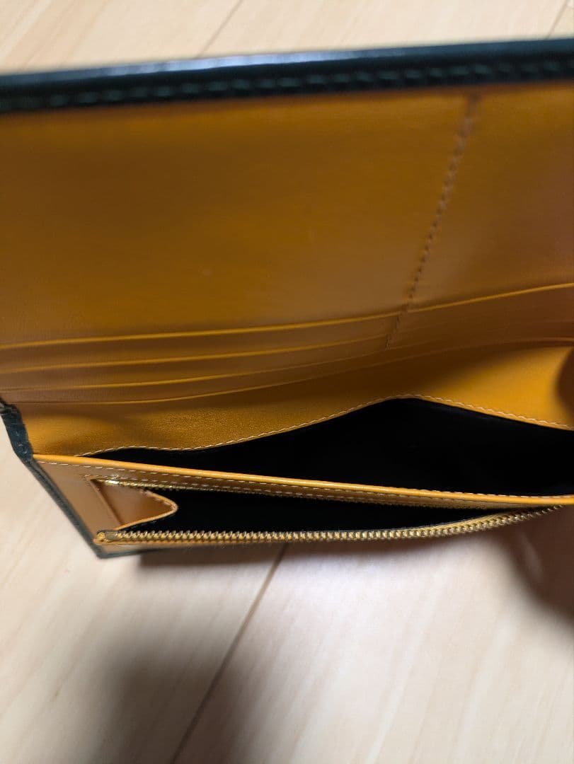 ETTINGER レザー長財布 グリーン×イエロー